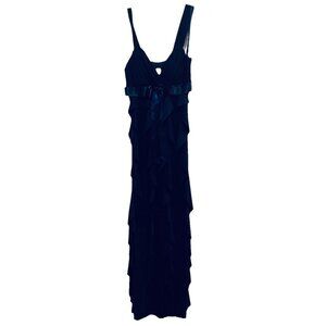 VTG CACHE Navy Blue Layered Wide Spaghetti Strap Maxi Dress Sz 4